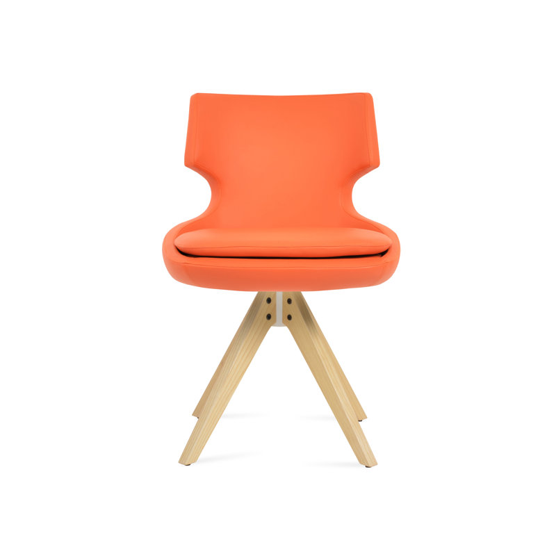 Patara Pyramid Swivel Dining Chair, Orange Leatherette, Natural