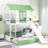 Twin Over Twin Size House Bunk Bed With Convertible Slide And Trundle, White+Green