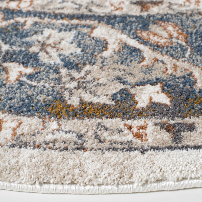 Gumm Oriental Blue/White/Brown Area Rug, Rectangle 4'5" x 6'5"