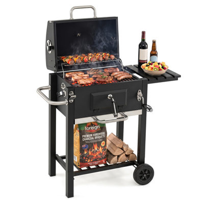 Portable Outdoor Barbecue Grill with Adjustable Charcoal Tray & Wheels