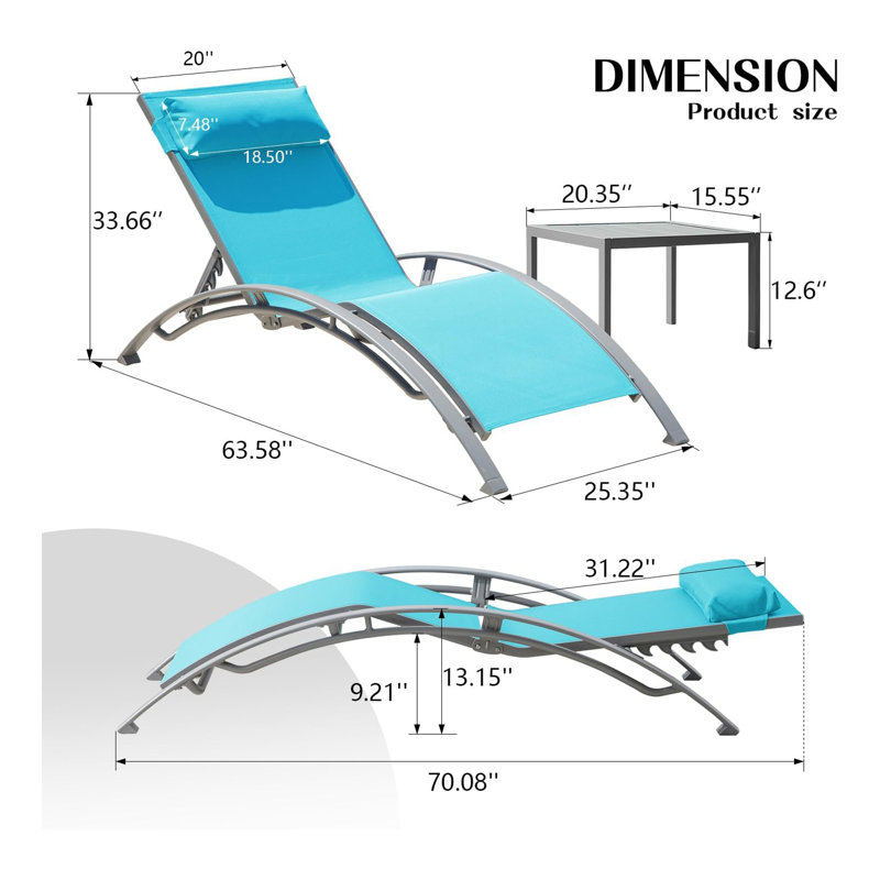 Pool Lounge Chairs Set Of 3-Lake Blue (2 Lounge Chairs+1 Table)