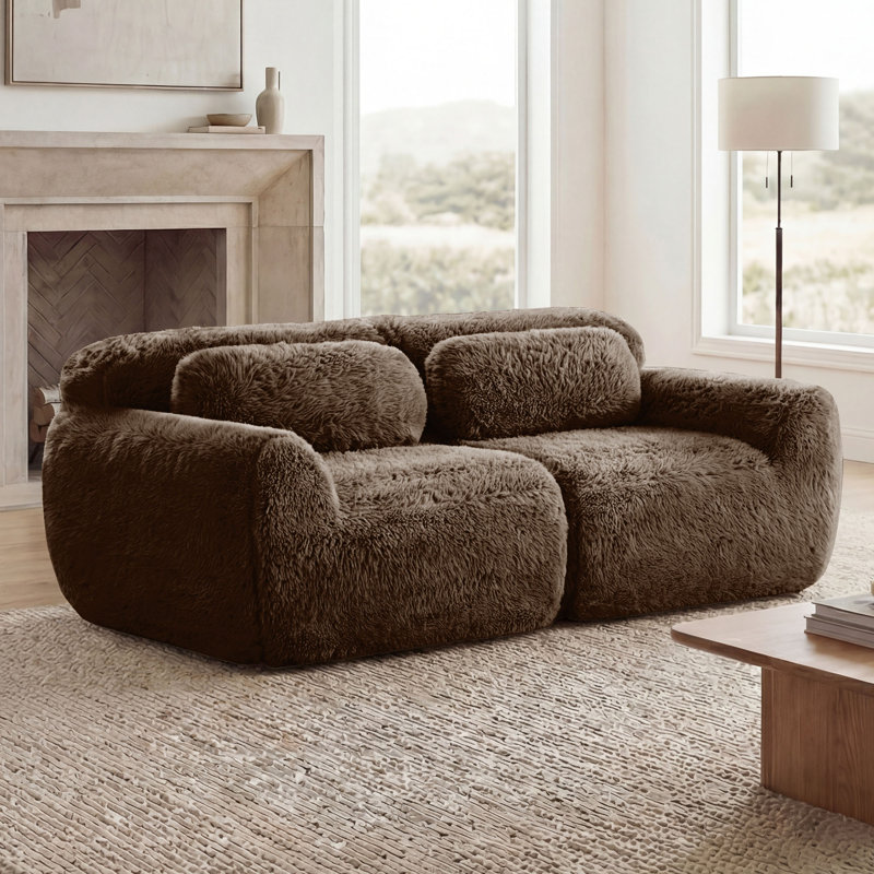 Canapé Boneless Fluffy Plush, H 28,7 po x l 80,4 po x P 40,9 po, 2, Chocolat