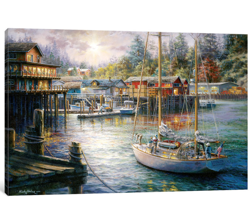 Port par Nicky Boenme - reproduction d'art sur toile tendue, H 8 po x l 12 po x P 0,75 po, Toile tendue, Pas de tapis