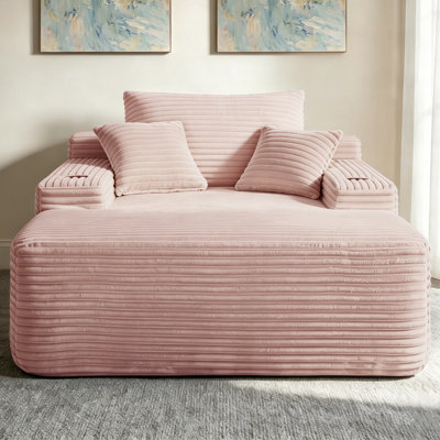 NOUVEAU Chaise longue convertible moelleuse avec accoudoirs larges et coussins décoratifs, canapé-lit douillet et désossé, avec porte-gobelet, pour le salon, la chambre à coucher, aucun assemblage requis, rose