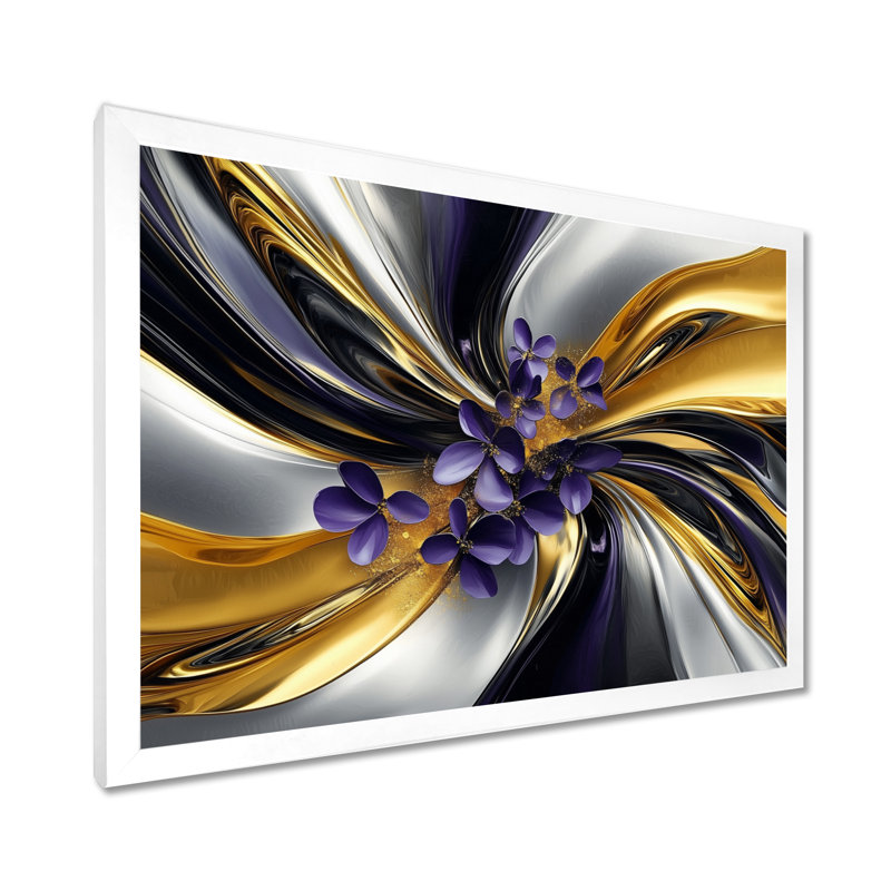 Ridgway, fleurs abstraites sur fond or et argent - Fleurs abstraites, art mural, H 12 po x l 20 po, Blanc