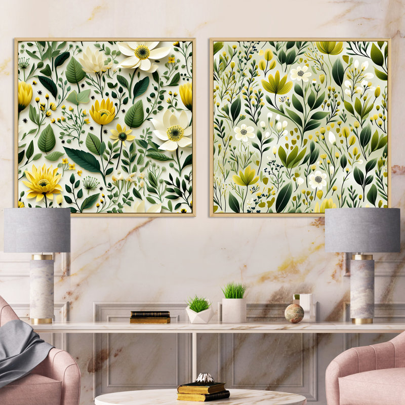Norfork - Abstract Botanicals Square Collage Set Of 2, Brown Floater Framed, 30" H x 61" W