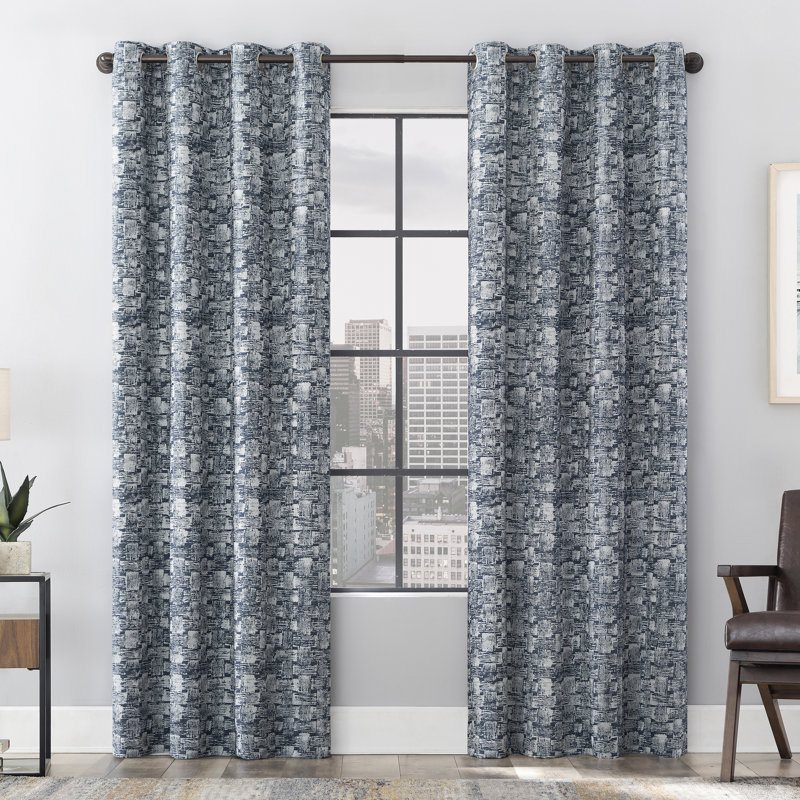 Osaka Blue Cotton Blend Blackout Grommet Curtain Panel 50" x 96"