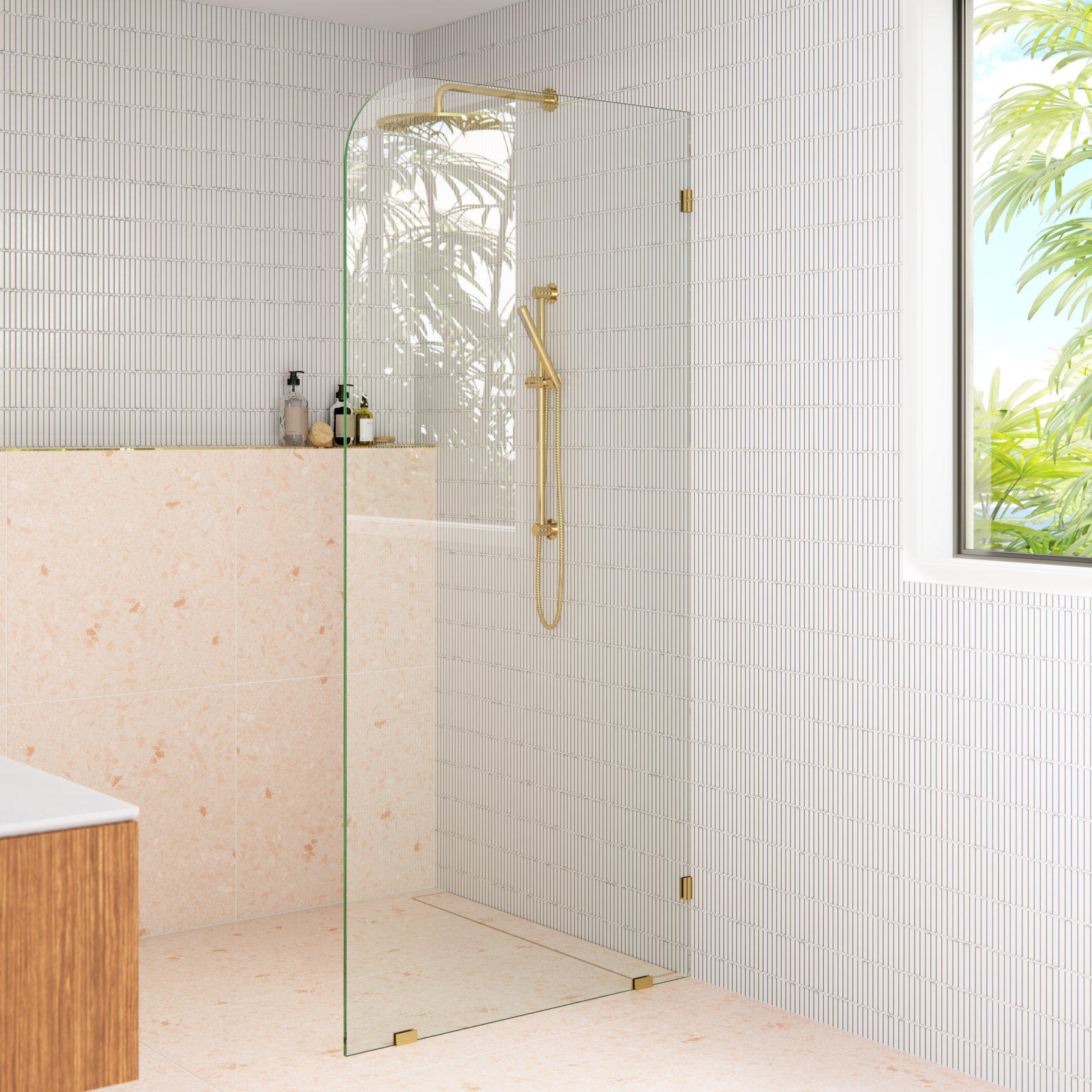 Solaris Frameless Fixed Radius Shower Panel, Polished Brass