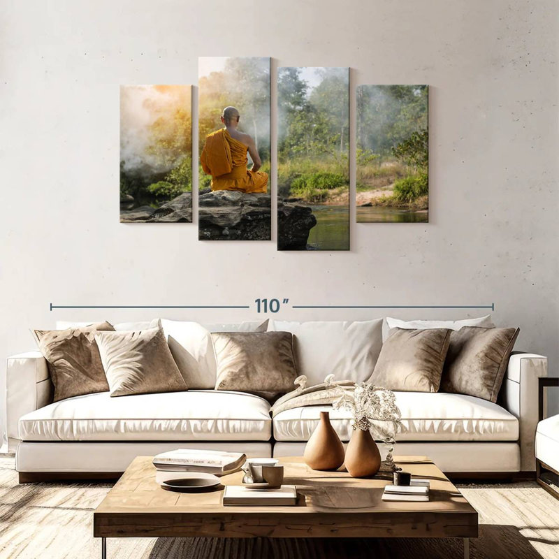 Adella Buddhist Monk Nature Meditation, 48" H x 75" W