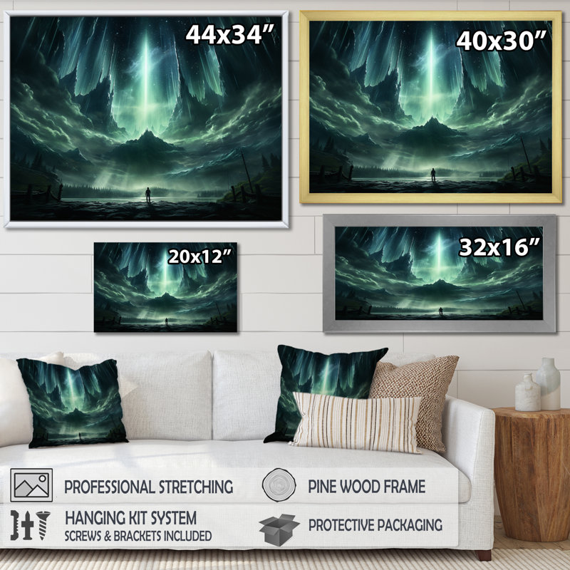 Northern Lights Celestial Gateway I sur impression sur toile, Cadre flottant noir, H 24 po x l 32 po x P 1 po