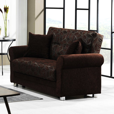 Revêtement brun foncé avec rangement. Fonctionnel et fonctionnel. Pour les petits appartements. Matériau en chenille de qualité. Sièges confortables. Comprend le rangement. Facile à assembler en 30 minutes. Poids de 600 lb