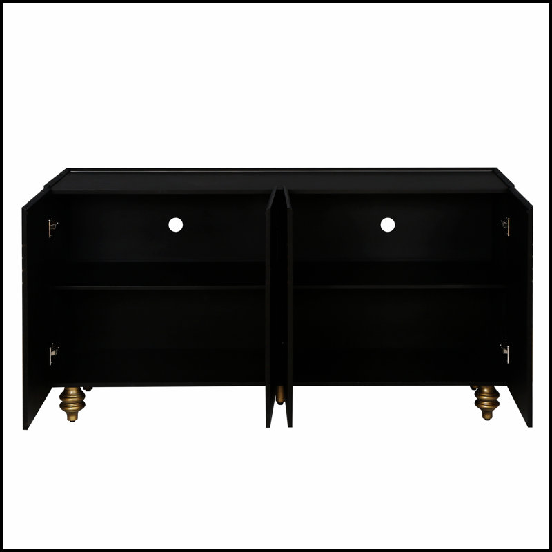 Modern Fluted Sideboard Buffet with Storage, Curve Element with Strict Lines, 4 Doors Storage Cabinet with Adjustable Shelves for Kitchen, Dining Room, Living Room