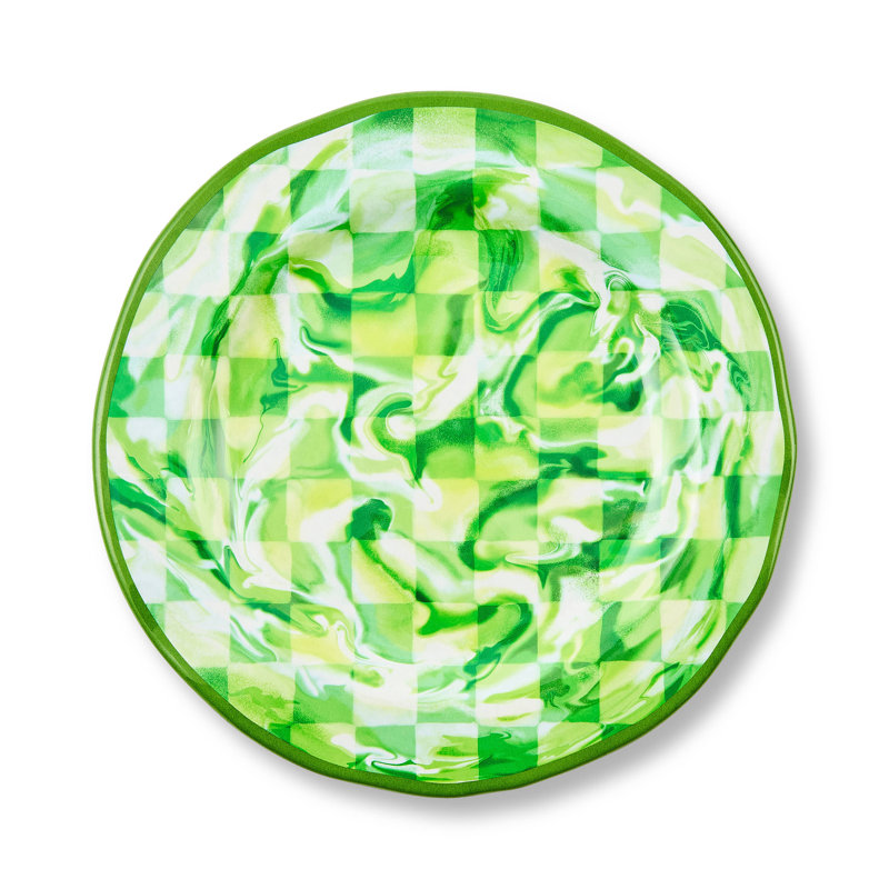 Pink Marble Check Melamine Dinner Plates, Green
