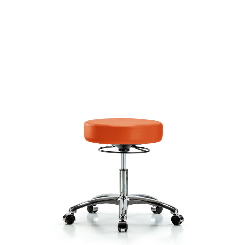 Tabouret de laboratoire réglable en hauteur Katelin, Roulettes chromées, Vinyl Orange Kist