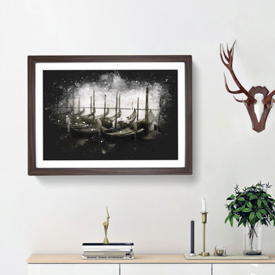 Docked Gondolas In Venice Italy Paint Splash - Framed Print