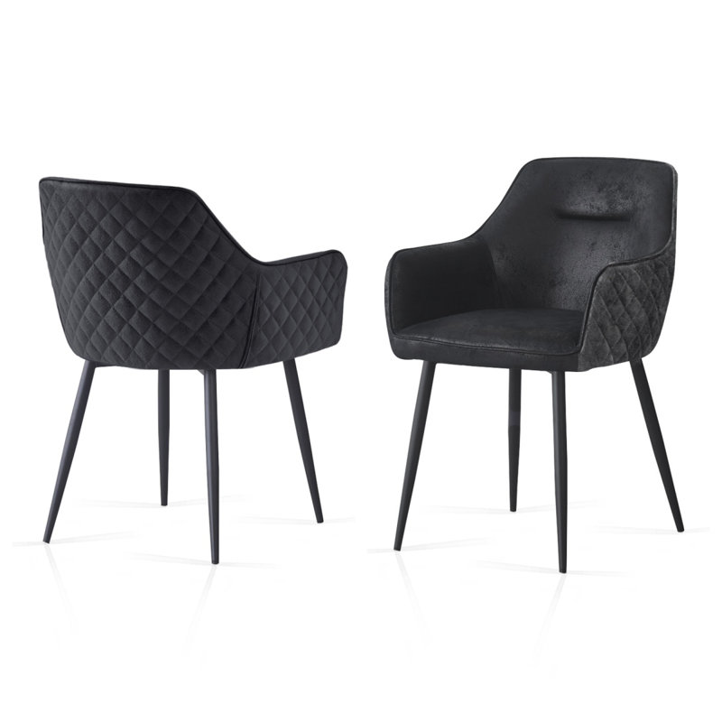 Flagstaff Upholstered Faux Suede  Dinging chair with Arms, Black