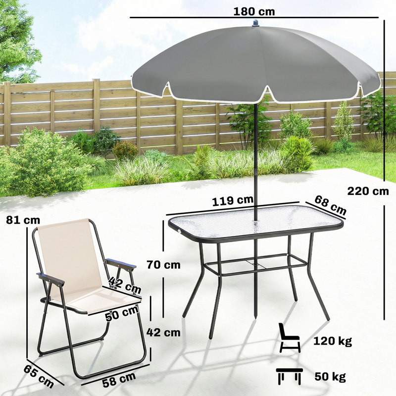 6 - Person Patio Dining Set with Rectangular Table, Cream