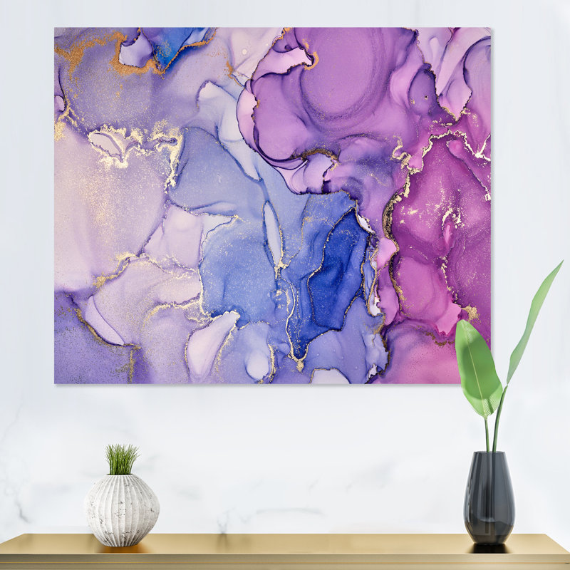 «Pink and Blue Ink Clouds V», reproduction d'art sur toile moderne, Toile tendue, H 16 po x l 32 po x P 1 po