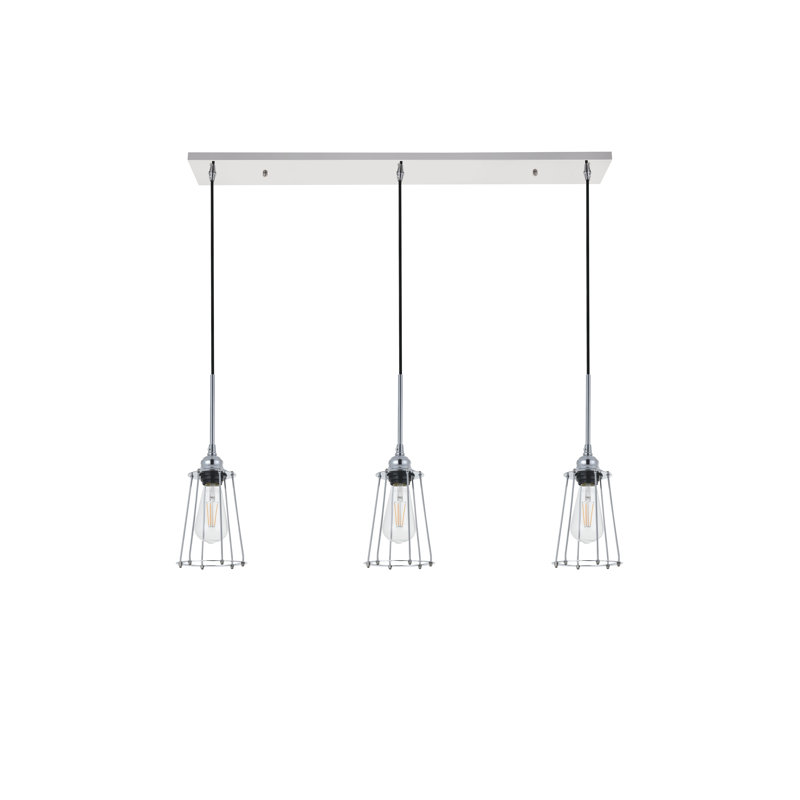 Luminaire suspendu linéaire pour îlot de cuisine 3 lumières Shaner, Chrome