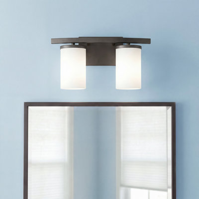 Crosby 2-Light Bronze Bath Vanity Light with Satin Etched Glass Shades