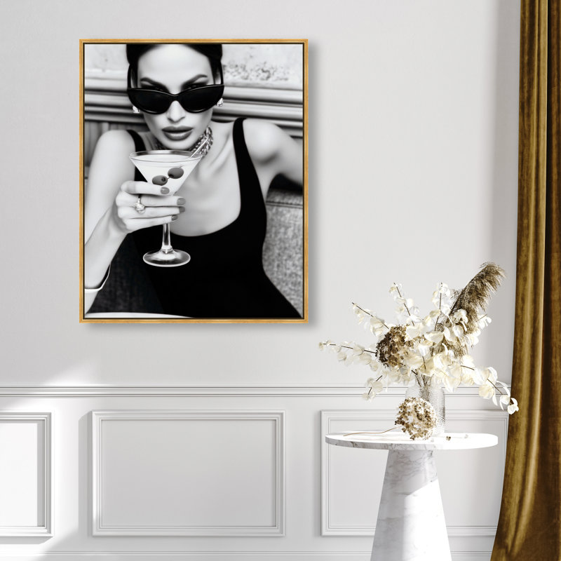 Midnight Sip Food & Beverages Canvas Print by Oliver Gal, Black Frame, 16 x 20, 31"H x 37"W, Gold Floater Frame