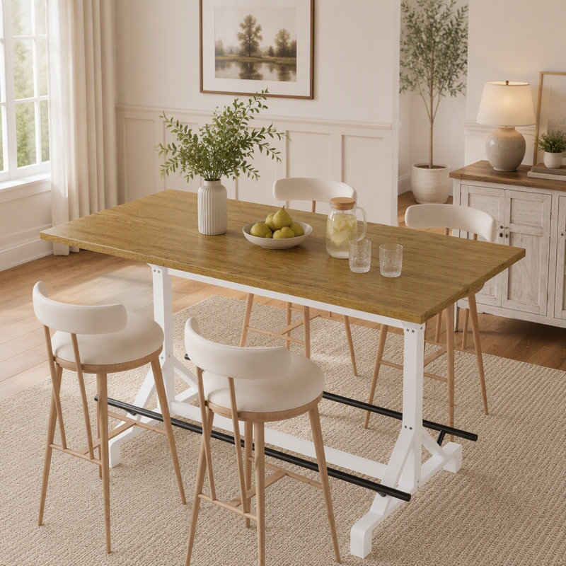 Table de bar rectangulaire en bois, hauteur 150 cm (59 pouces), avec repose-pieds, Noir, blanc, naturel