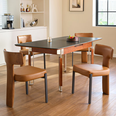Dining Chairs Set of 4,Faux Leather Dining Chairs with Soft Cushion,Comfortable Upholstered Armless Dining Room Chairs with Curved Plywood Back