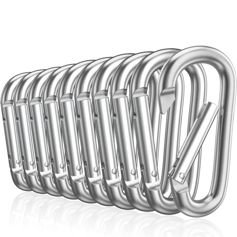 100 pièces de mousqueton 3 po pour porte-clés avec crochets en aluminium en forme de D, Argent argent