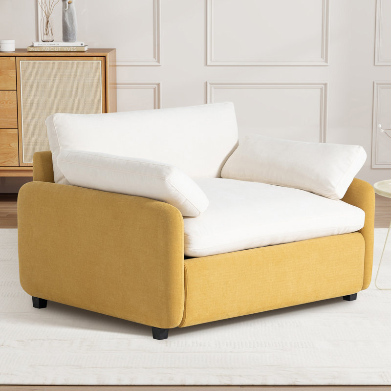 Fauteuil d'appoint moderne et surdimensionné en chenille, Jaune / Blanc