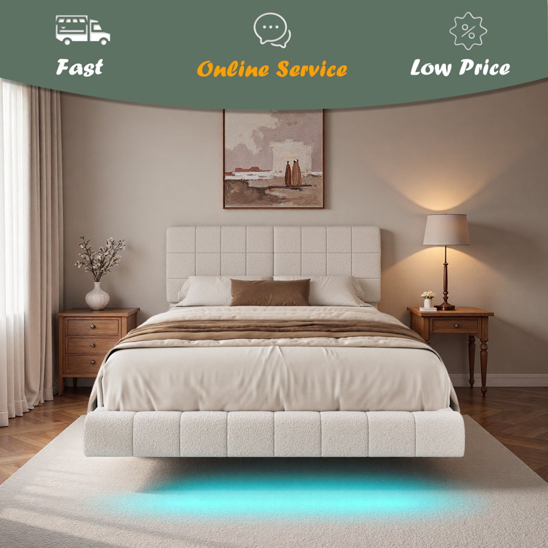 Lit flottant avec lumière White Boucle, Grand lit