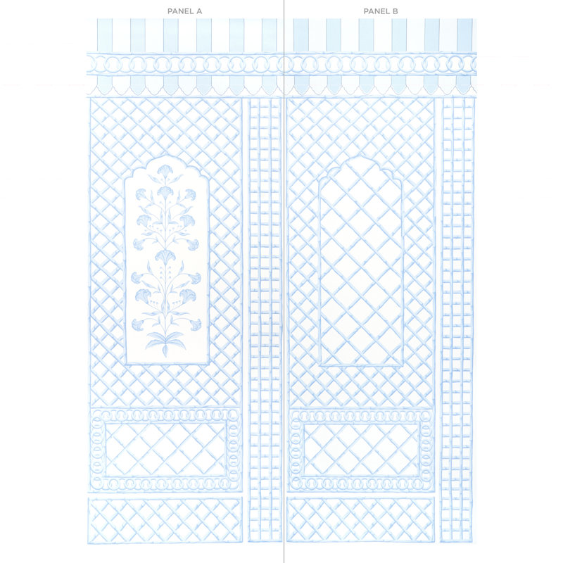 Schumacher x Marie-Anne Oudejans Bamboo Trellis Panel B, Blue