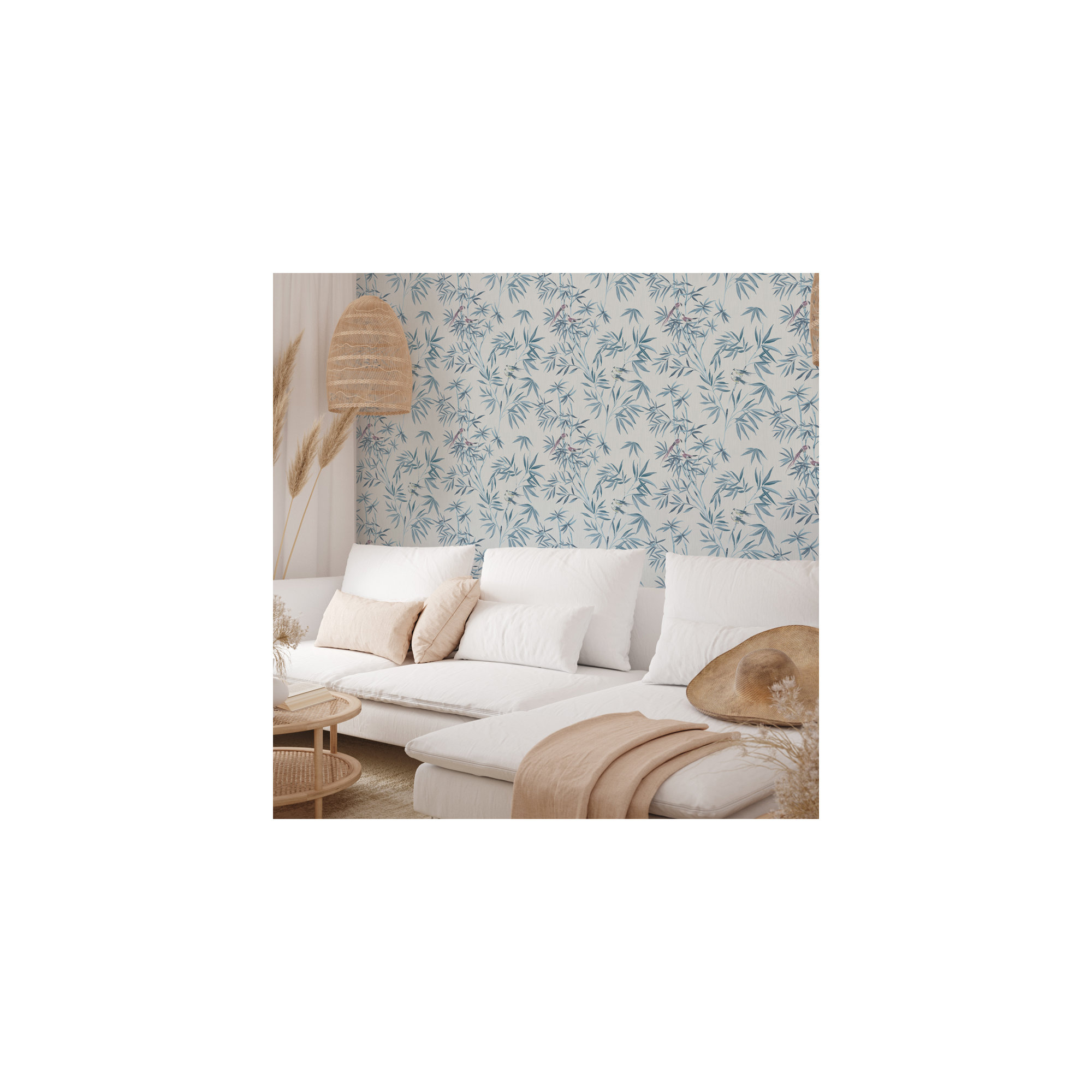 Bamboo Chinoiserie Peel and Stick Wallpaper, Mystic Blue