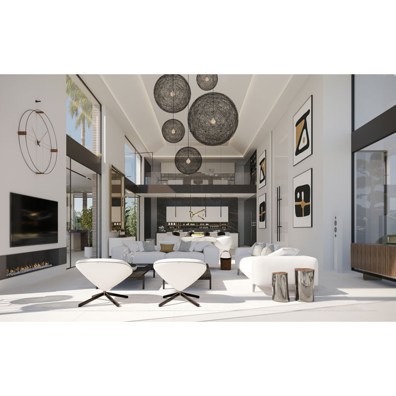 Large Black and Walnut Modern Wall Clock with Steel Mechanism