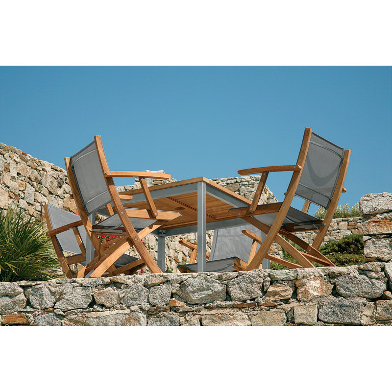 Horizon Folding Dining Sling Arm Chair, Platinum