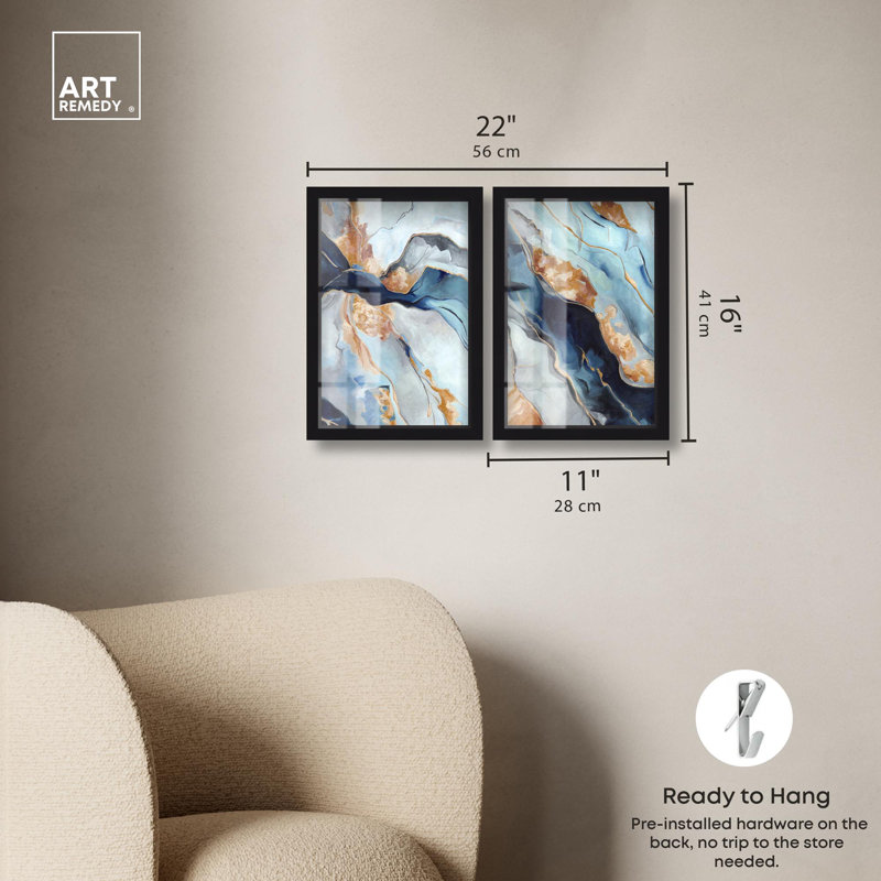 «Blush Pink Whimsy Blue Art», ensemble de 2 panneaux par Shadowbox , Noir, H 16 po x l 11 po