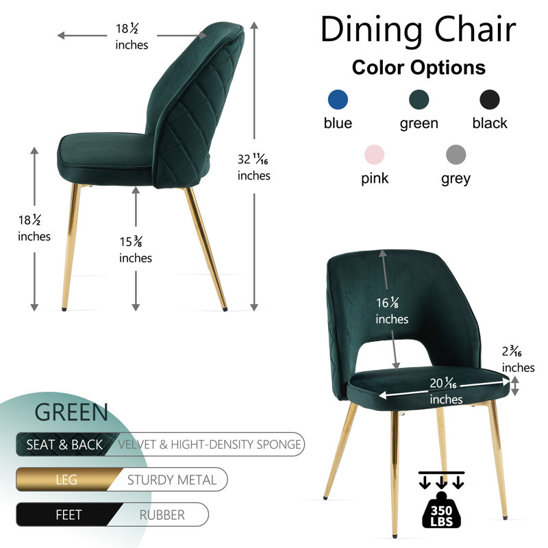 Open Back Dining Chairs, Velvet, Golden Leg, Forest Green