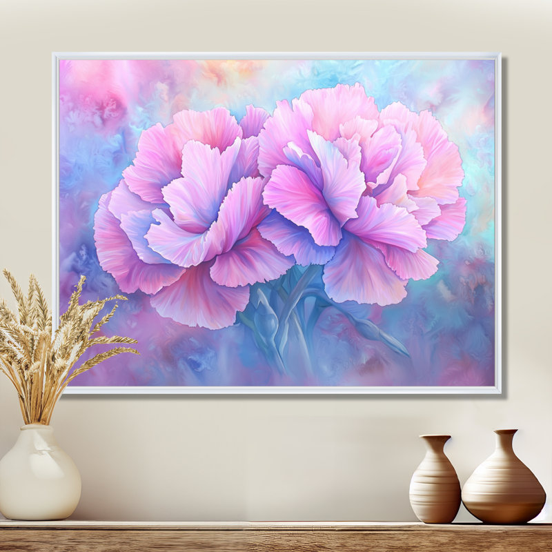Harmony of Carnation - œillets, art mural, Impression dans un cadre flottant sans passe-parto, 16" H x 32" W, Blanc