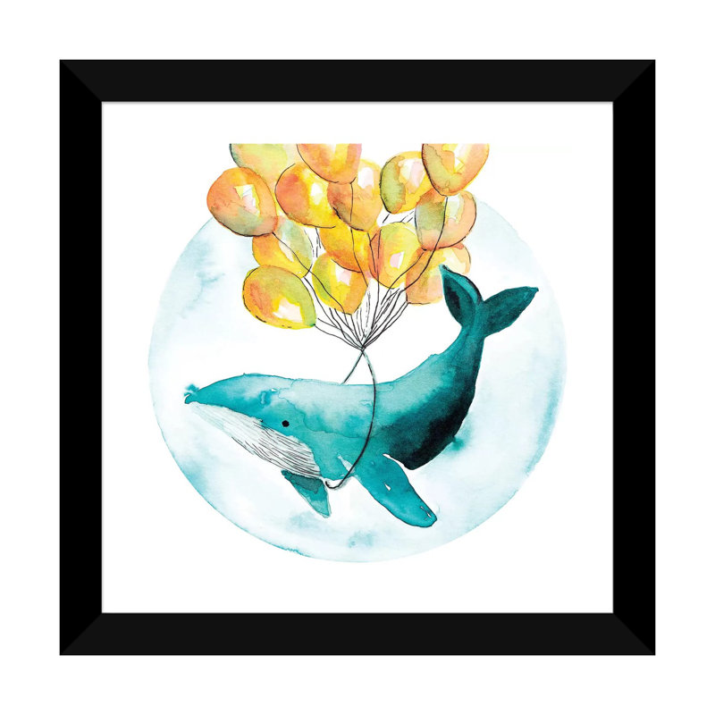Baleine magique I - impression, Papier encadré noir, Blanc, H 16 po x l 16 po x p 1 po