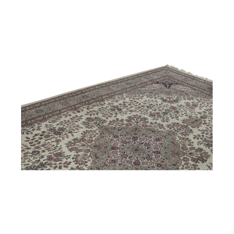 Tapis ivoire et vert noué à la main de haute qualité