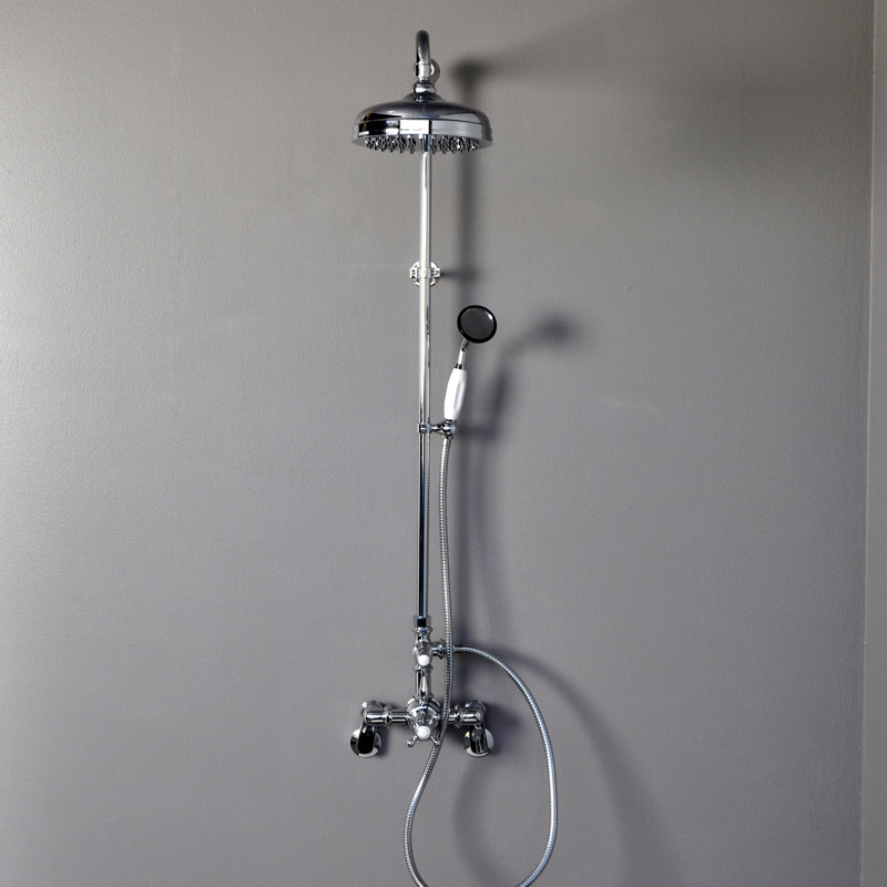Exposed Thermostatic Shower System 48" Wall Mounted with 1.75GPM Lever/Cross Handles, Matte Nickel