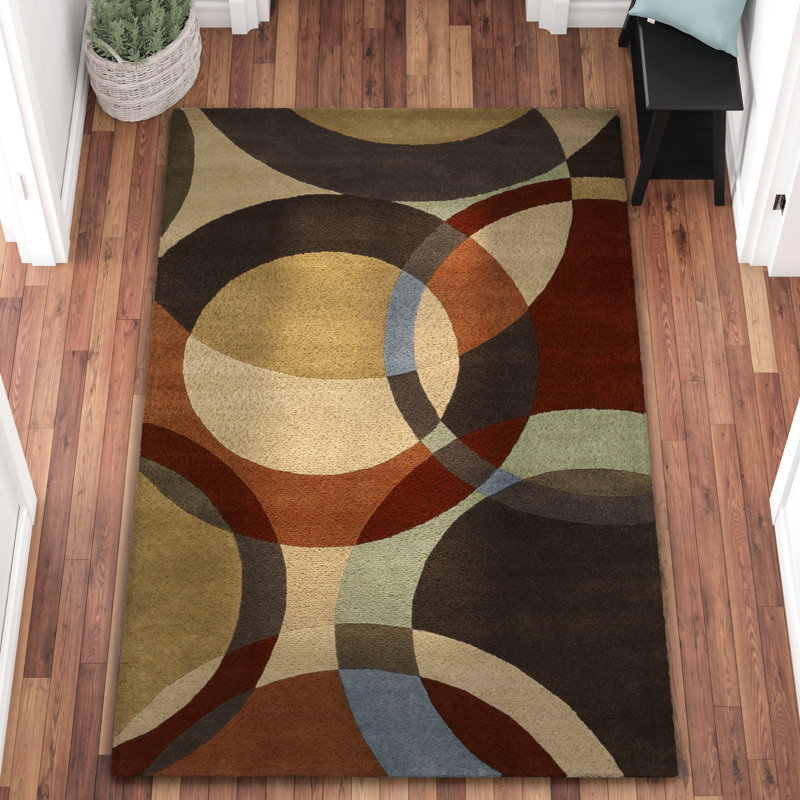 Tapis chocolat / rouge en laine touffeté à la main Ayeln, Rectangle 9 pi x 12 pi