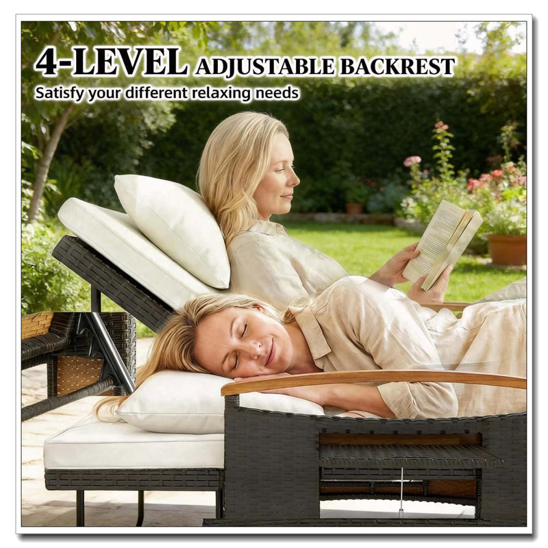 Garden Sofa Bed, Rattan Outdoor Daybed, Beige