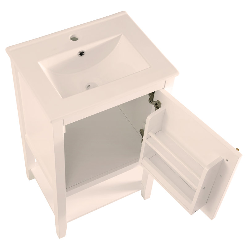 Meuble-lavabo de 20 po avec lavabo, armoire de salle de bain avec porte à fermeture douce, support de rangement et tablette ouverte