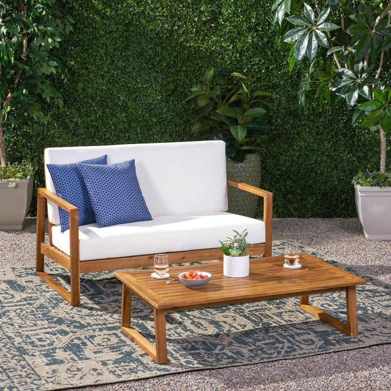 Ensemble de causeuse et table basse Belge, Blanc, Teck