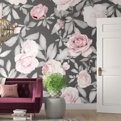 Uller Removable Watercolor Seamless Flowers Peel and Stick Wallpaper Roll