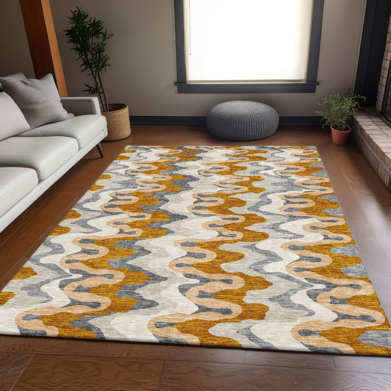 Mahaney Washable Abstract Indoor / Outdoor Rug, Rectangle 1'8" x 2'6"