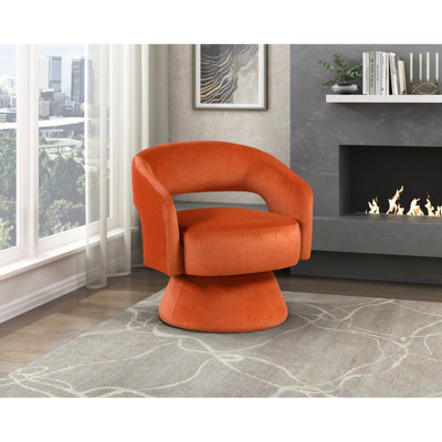 Chaise d'appoint pivotante à 360 degrés - Structure en bois massif de velours orange
