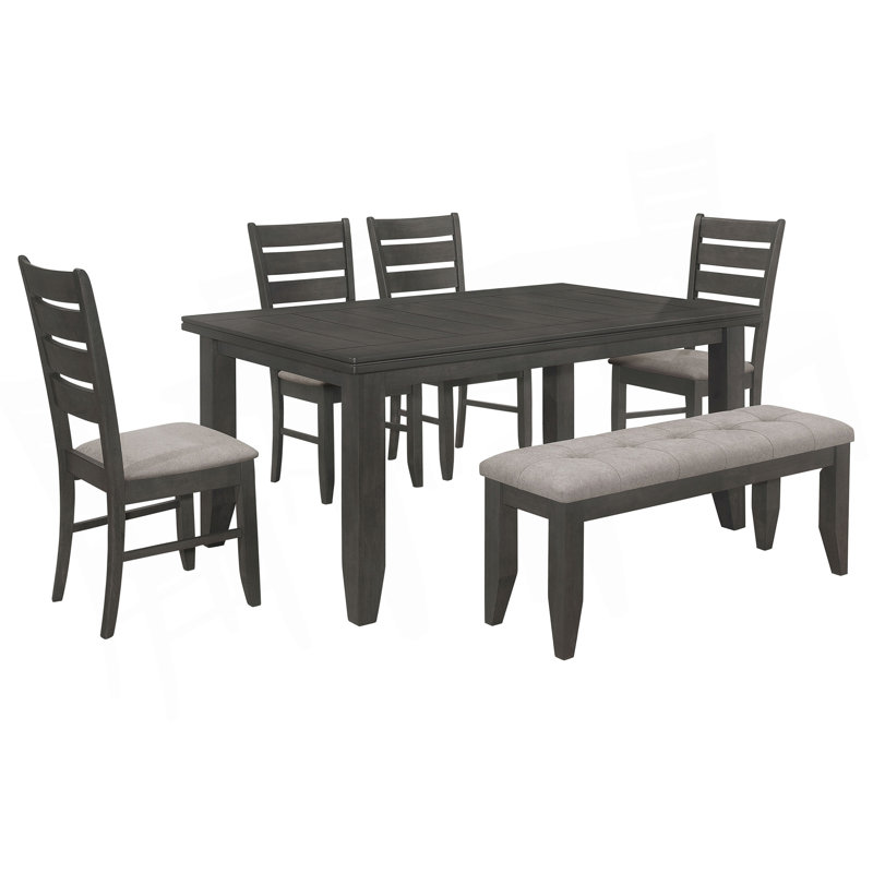 Wood Rectangular Dining Set, 6 Pieces: Table, Bench, 4 Chairs