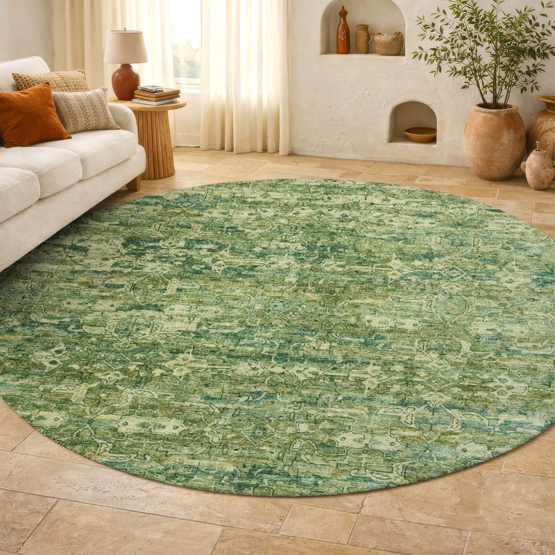 Premium Machine Washable Mayfield AMF2324 Ikat Rug, Olive, 8' Round