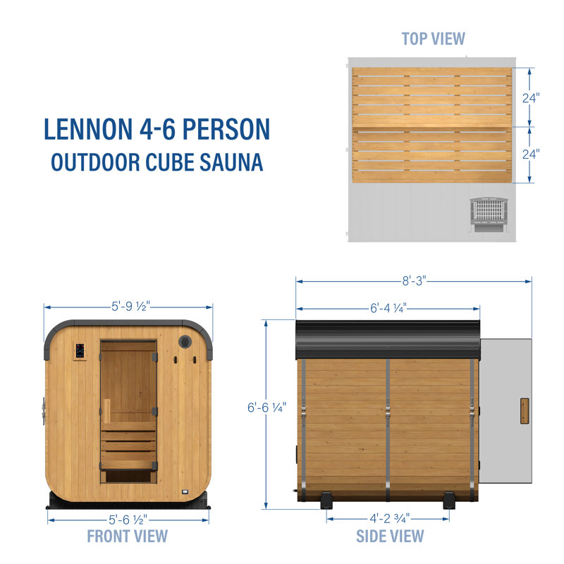 Backyard Discovery Lennon 4-6 Person Traditional Cedar Outdoor Cube Sauna with 9kW Electric Heater, Wi-Fi Control, LED Lights